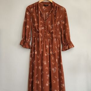 Madewell brown ruffle cottagecore floral midi dress 00